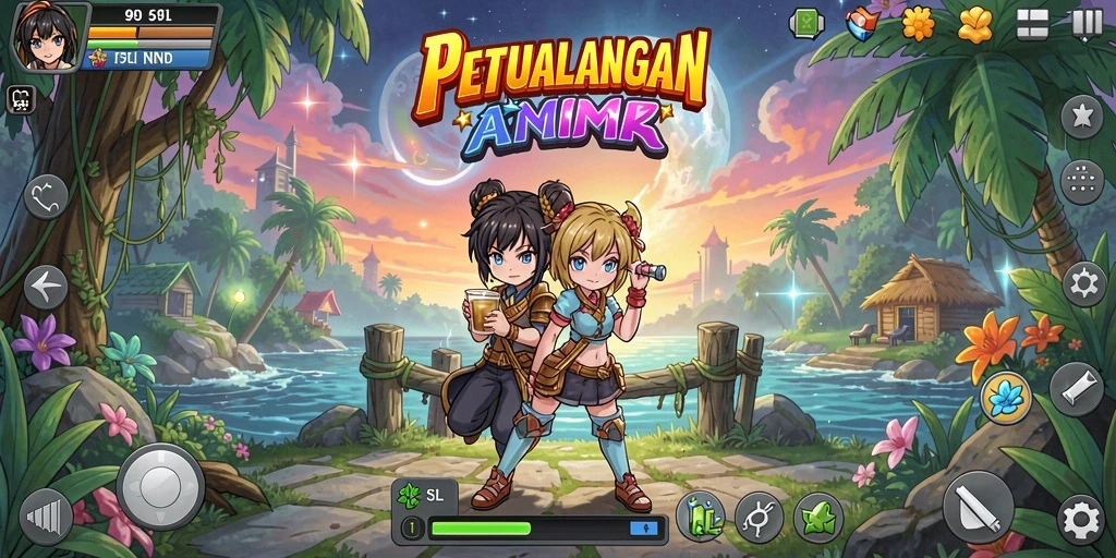 Tampilan gameplay 9SL dengan karakter Anime yang dinamis.