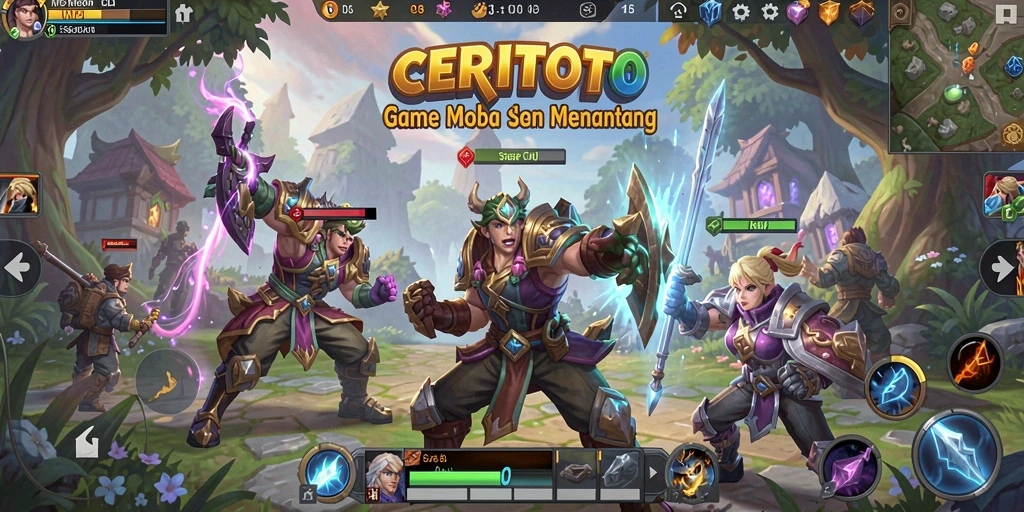 Tangkapan layar gameplay CERITOTO yang menampilkan aksi seru dalam permainan MOBA.