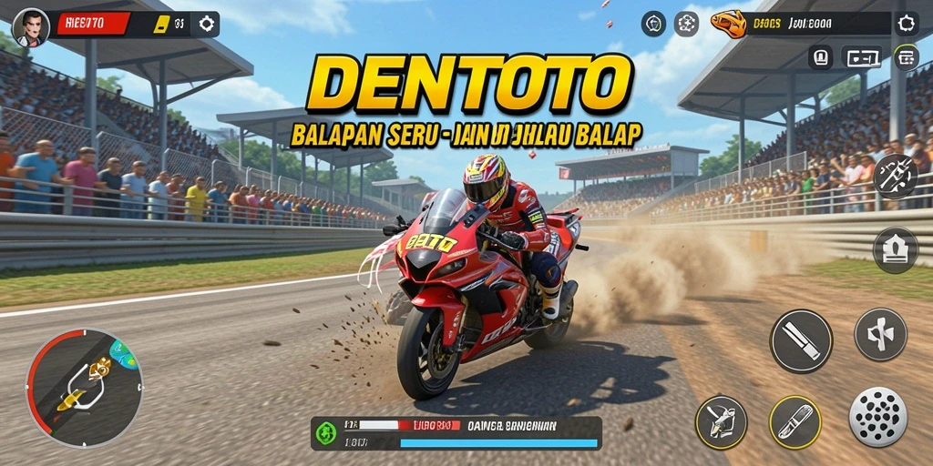 Tampilan menawan dari gameplay DENTOTO yang penuh aksi balapan.