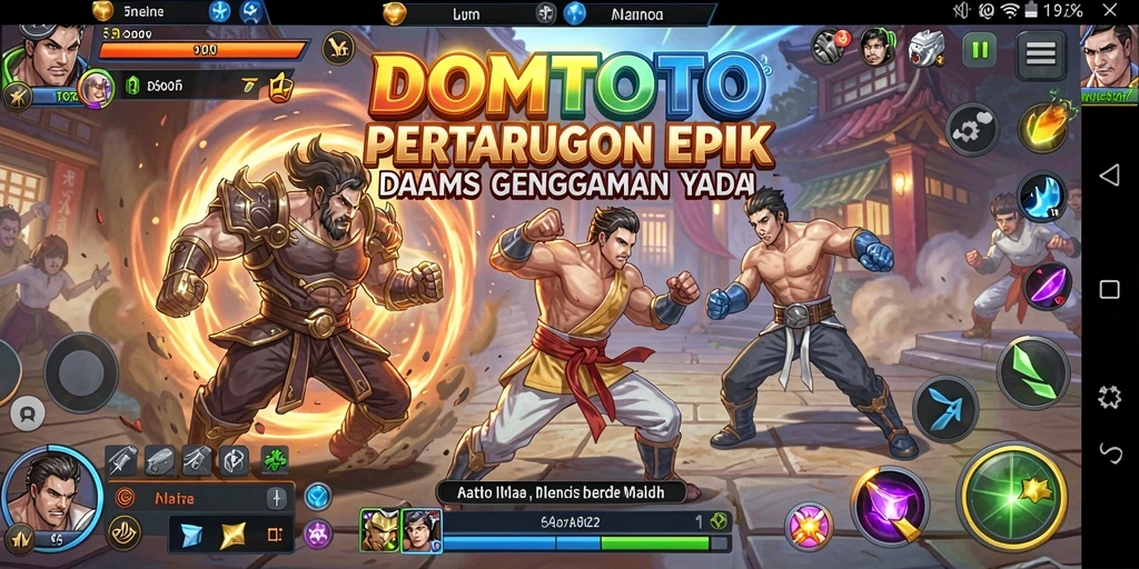 Screenshot DOMTOTO menampilkan pertarungan seru dengan karakter karakter yang dinamis.