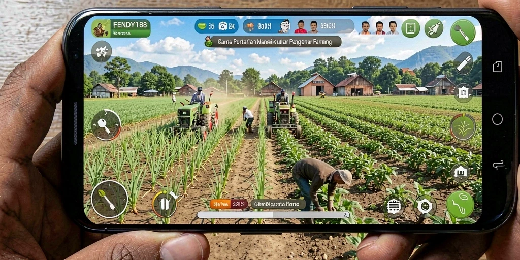 Tampilan screenshot game FENDY188 menampilkan kebun yang subur dan tanaman beragam.
