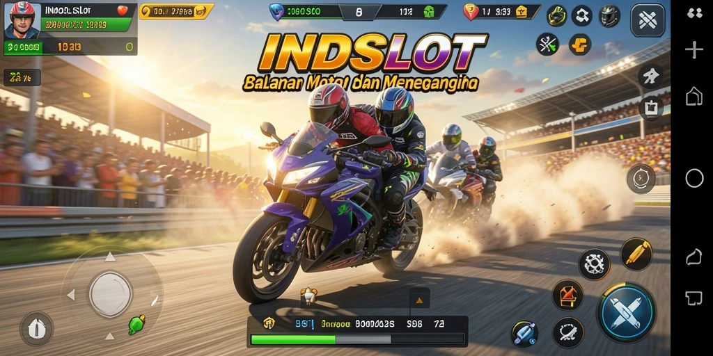 Gameplay seru INDSLOT dengan kecepatan tinggi dan intensitas balapan.