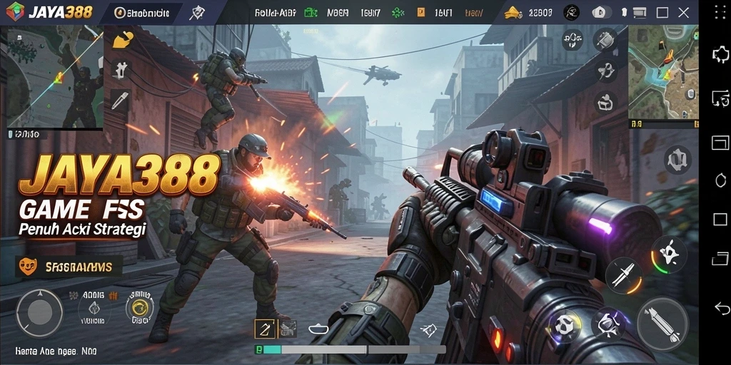 Screenshot JAYA388 menampilkan aksi gameplay FPS yang mendebarkan.