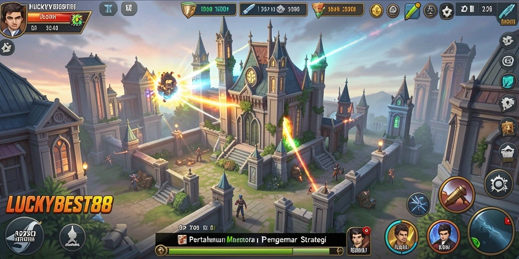 Tampilan seru gameplay Tower Defense LUCKYBEST88 dengan menara dan musuh beragam.