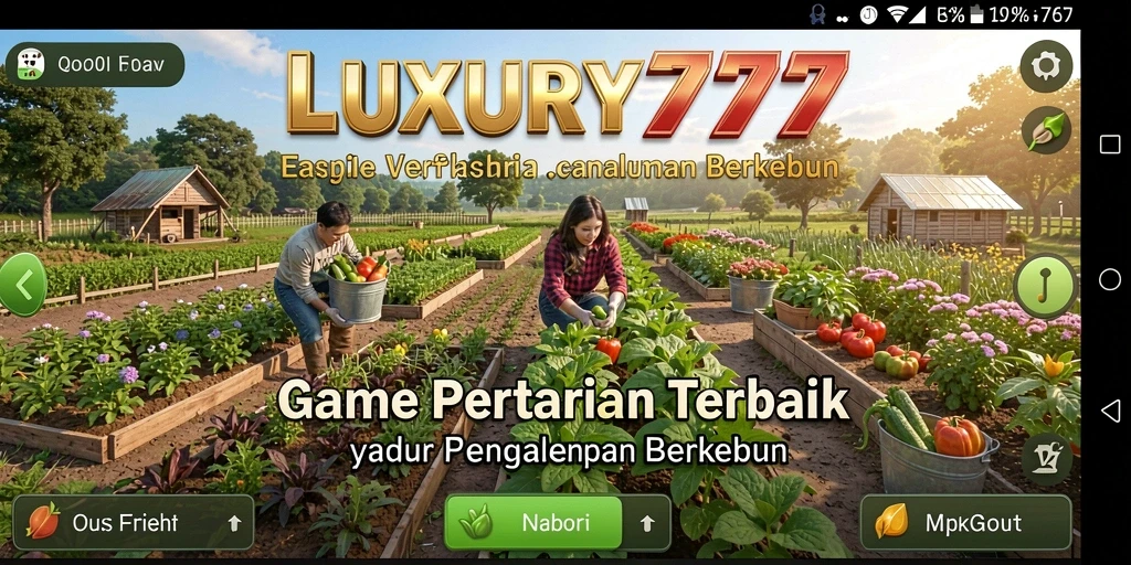 Tampilan gameplay LUXURY777 yang menarik dengan ladang subur dan tanaman yang bermekaran.