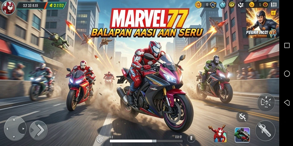 Screenshot utama MARVEL77 menunjukkan aksi balapan motor yang cepat dan mendebarkan.