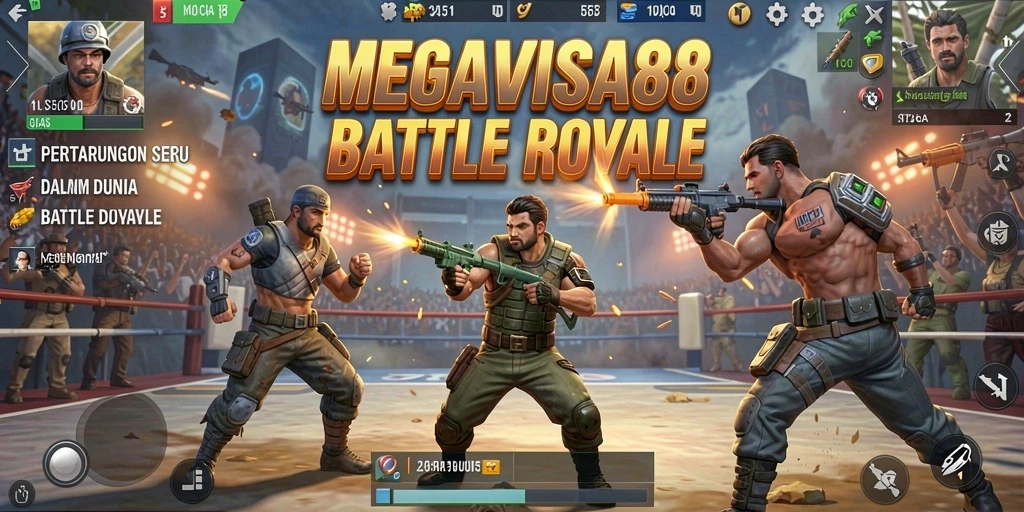 Tampilan menegangkan dari gameplay MEGAVISA88 dalam pertempuran Battle Royale.