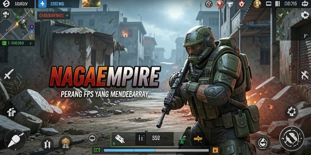 Screenshot gameplay NAGAEMPIRE yang menampilkan pertempuran mendebarkan.