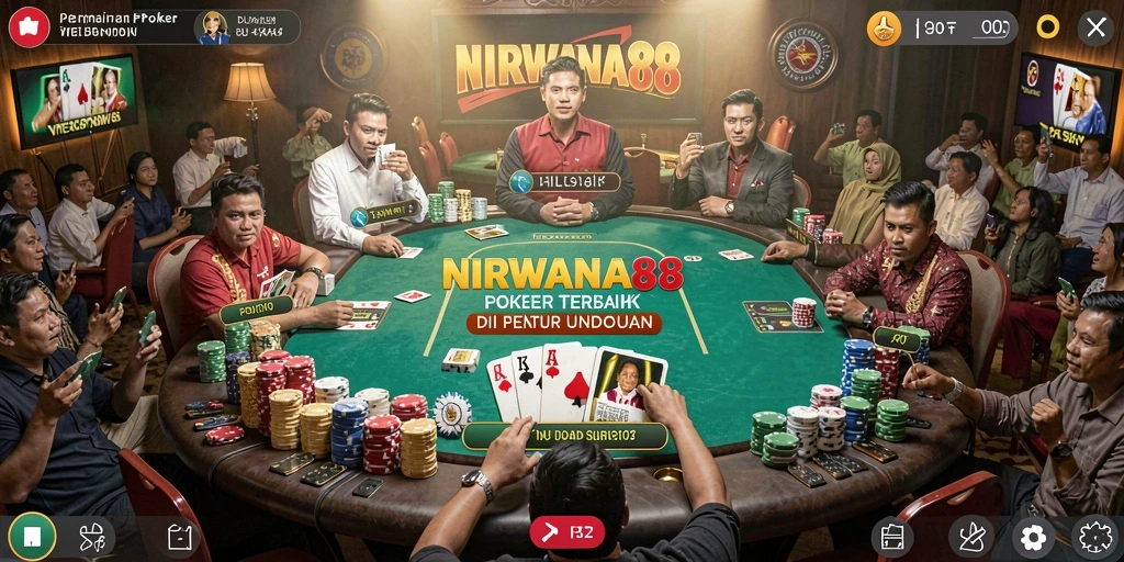 Tampilan layar utama NIRWANA88 dengan gameplay poker yang seru.