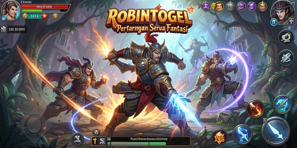 Tangkapan layar menampilkan aksi pertarungan epik di ROBINTOGEL.